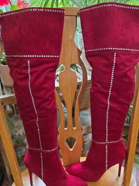 Jessica Simpson Rhinestone Studded Over The Knee Boot - Red 8.5